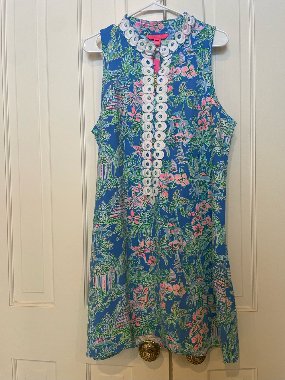 Lilly Pulitzer Royal Blue Tropical Shift Dress with Pink & Green Print NWT